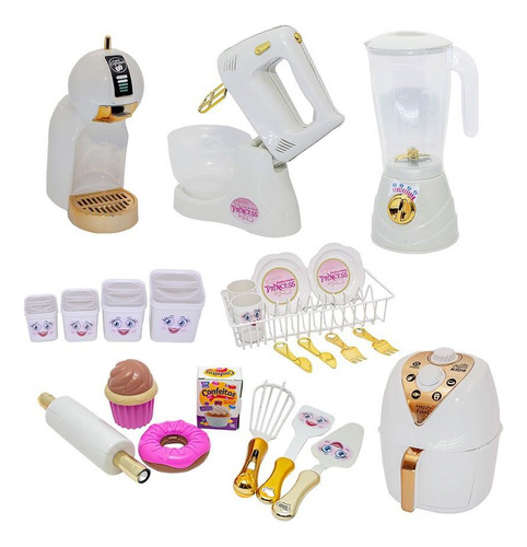 Kit Brinquedo Cozinha Princesa Doce Louça Air Fryer 24pç