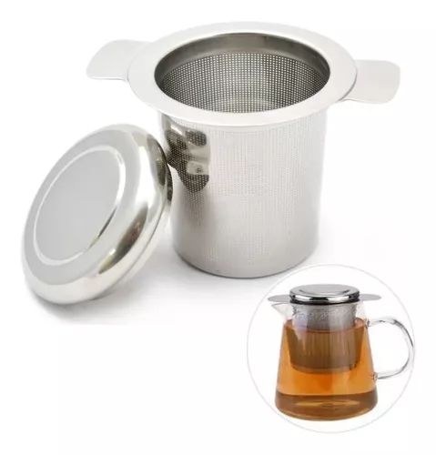 Pinsheng Infusor de Té, Filtro para Té de Acero Inoxidable 304, Colador  para Té con Dos Asas y Tapa, Reutilizable de Malla Fina para Café, Tazas