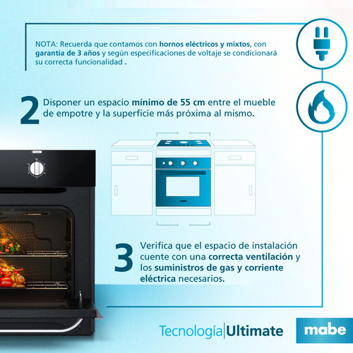 Horno Eléctrico Empotrable 60cm Inoxidable Mabe - Hm6018exai