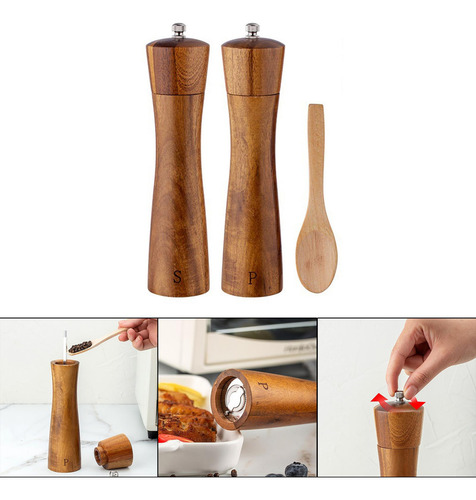 Compatible Juego De Molinillo De Pimienta De Madera Manual