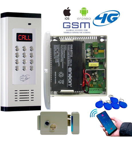 Portero 4g Interfon Gsm Edificio Con Chapa Y Fuente Respaldo