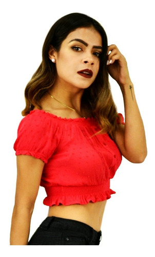 Blusa Crop Top Casual Con Resorte Manga Corta Blr 70956