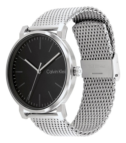 Reloj Pulsera Calvin Klein Men's Slate 43mm Quartz Watch Con Correa De Acero Inoxidable Color Plateado - Fondo Negro