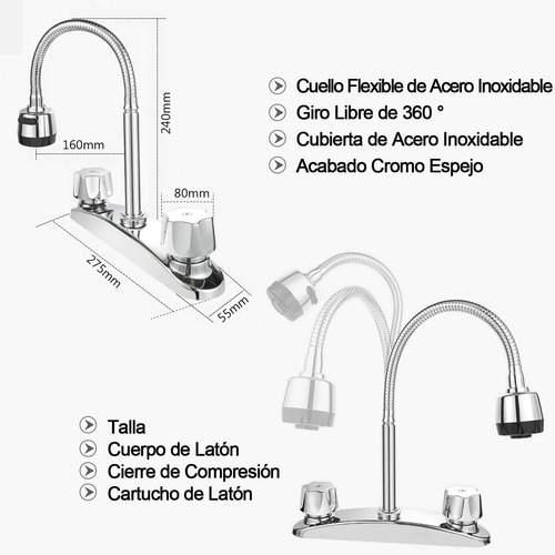 Llave Mezcladora Solvex Fregadero Cromo Espejo Flexible