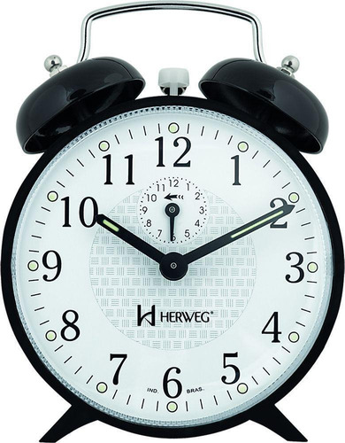 Relógio Despertador Retro Antigo Preto A Cordas Herweg 2208