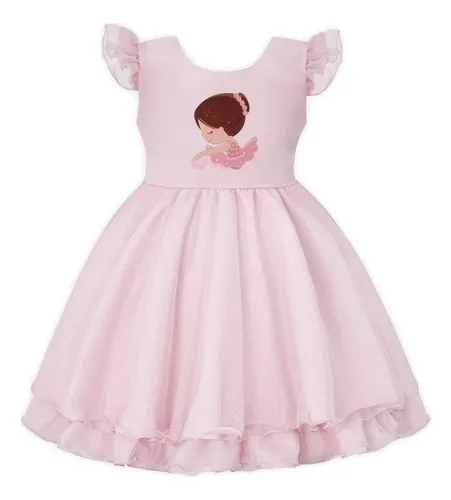 Vestido infantil rosa tema Bailarina com balões no jardim