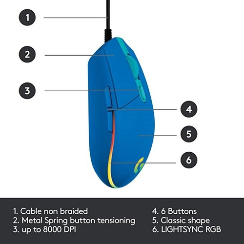 Mouse Logitech G Series Lightsync G203 Azul