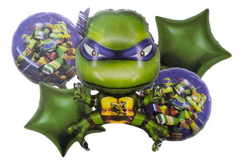 Set X5 Unidades De Globos Metalizados Tortugas Ninjas Verde Tortuga Ninja Leonardo