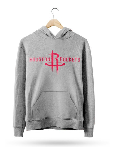  Buzo Canguro Nba Houston Rockets Logo Completo Gris