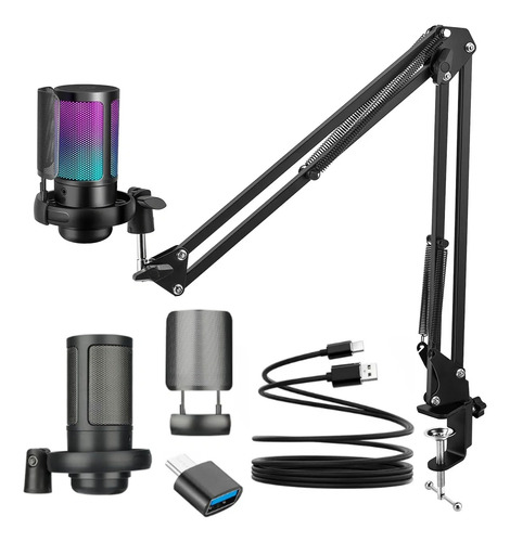 Micrófonos Podcast Rgb Condensador Cardioide Para Pc Y Usb-c