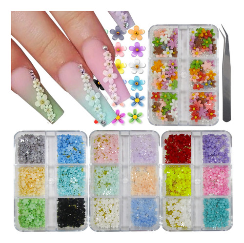 Kit De Decoración Floral Para Uñas Loveourhome, 4 Cajas De F