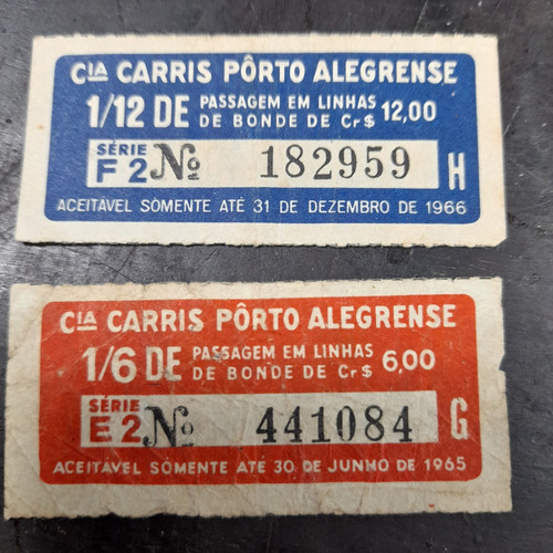 Carris Porto Alegrense Vale Transporte Bonde 65, 66 E 67