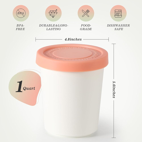 Set De 4 Envases De Helado Reutilizables 1 Cuarto Galón