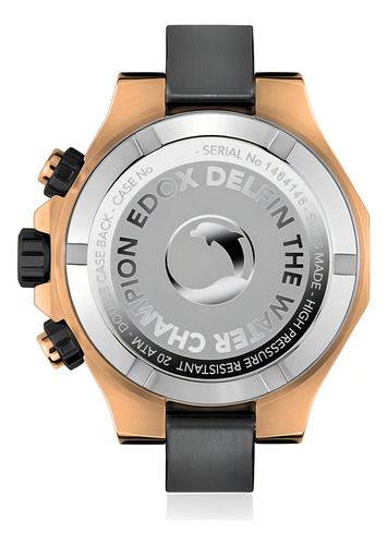Reloj De Pulsera Edox 10113-37rnca-nir De Cuerpo Color Plateado, Analógico, Para Hombre, Fondo Negro, Con Correa De Caucho Color Negro, Dial Negro, Bisel Color Oro Rosa Y Hebilla Simple