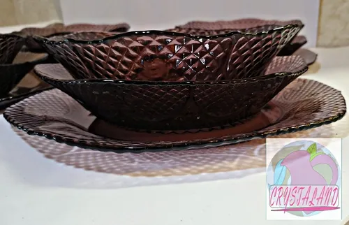 Vajilla De Vidrio Color Uva 12 Pzas Crisa Platos Diamantados