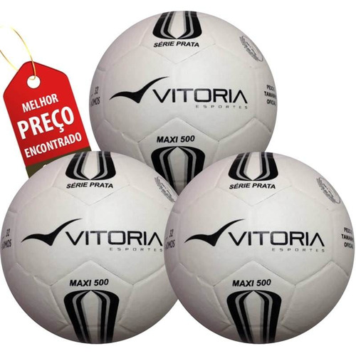 3 Unidades Bola Futsal Vitoria Oficial Prata Max 500 Quadra