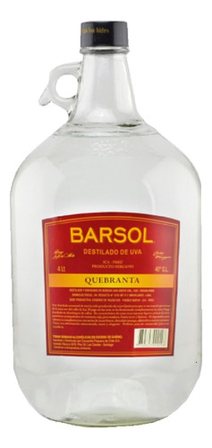 Destilado De Uva Peruano Barsol Quebranta 40° 4 Litros 