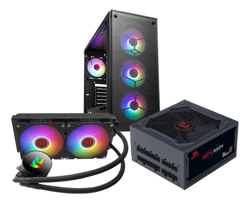 Combo Gabinete Negro Abanicos Rgb, Fuente 800w, Cooler Agua