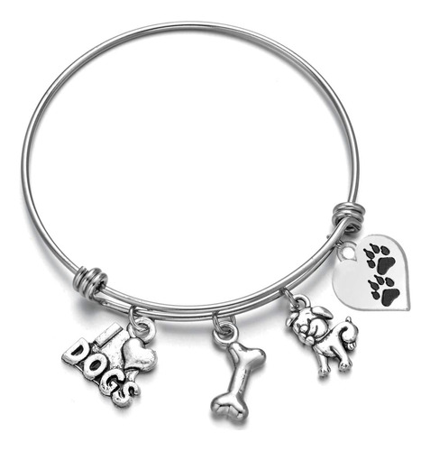 Pulsera Con Abalorios De Perro I Love Dogs Paw Print Dog Lov