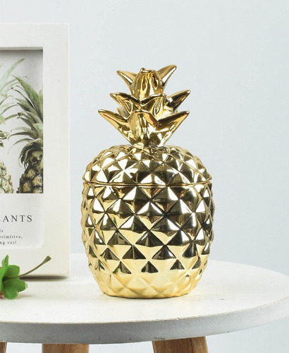 Piña Decorativa Dorada Con Blanco Y Dorada Moderna Cerámica