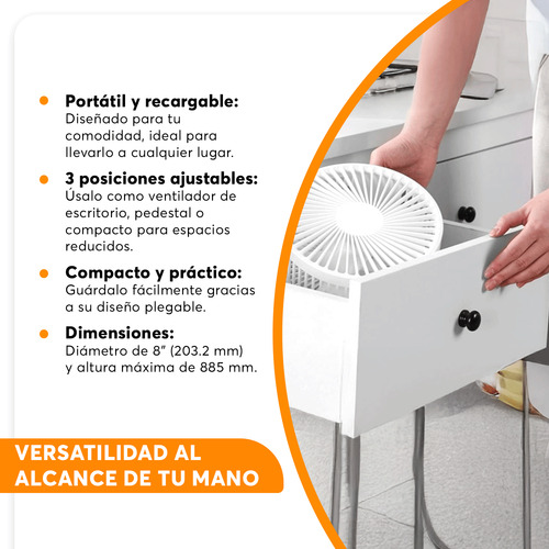 Ventilador Solar Portátil Recargable 6w Blanco 8 Con Panel