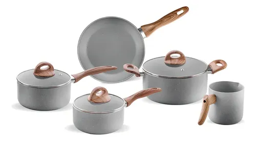 Jogo De Panela Frigideira Brinox Ceramic Life Cinza Kit 5 Un