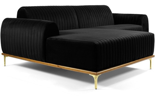 Sofá 3 Lug Chaise Esquerdo Molino 245cm Veludo Preto B-300 Desenho Do Tecido Liso