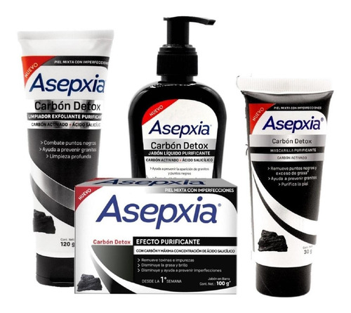 Asepxia Carbon Jabon 100g + Exfoliante + - g a $108