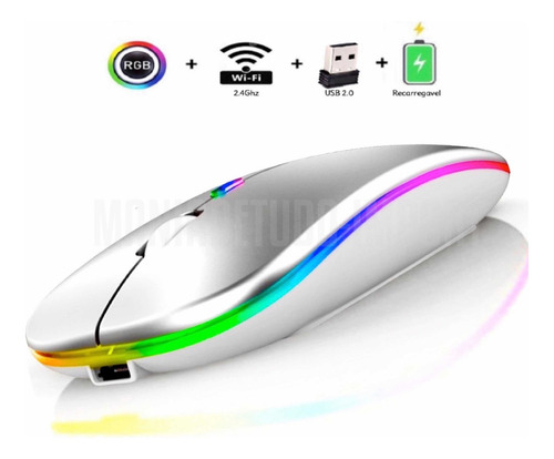 Mouse Hmaston Wireless Recarregável Led Rgb 2.4 Ghz Sem Fio