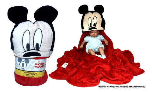 Manta Infantil Com Capuz Mickey Mouse Menino Vermelho Disney