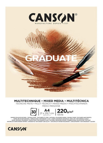 Bloco Graduate Multi Técnica A4 Canson 220g 30 Folhas Creme