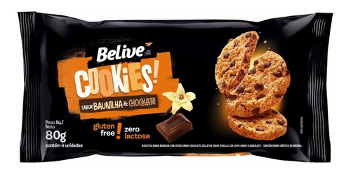 Cookies Sabor Baunilha E Chocolate Sem Glúten E Sem Lactose Belive 80g