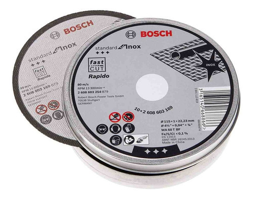 Disco Corte Bosch 115 X 1mm X 10 Unidades Para Amoladora Color Plateado