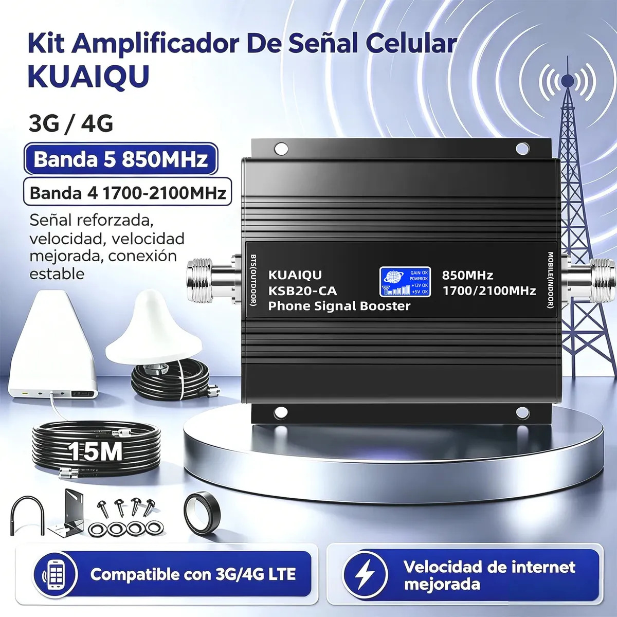 Kit Amplificador De Señal Celular 3G&4G 850/1700/2100 Mhz B4 B5