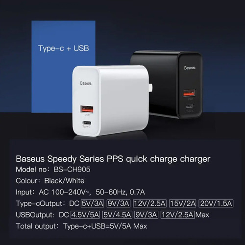 Baseus Usb C Cargador 30w Pd Cargador De Carga Rápida Tipo C