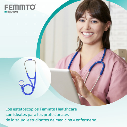 Imagen 2 de 9 de Estetoscopio Cardiologico Femmto Profesional Doble Campana Color Azul