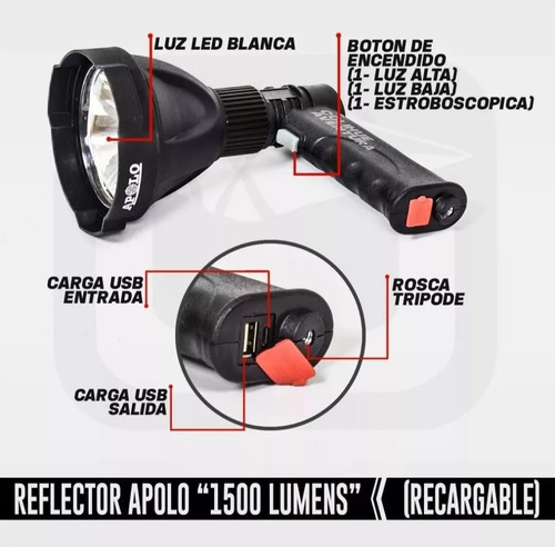 Reflector Linterna B/huellas+tripode 1500lu Apolo El Jabali