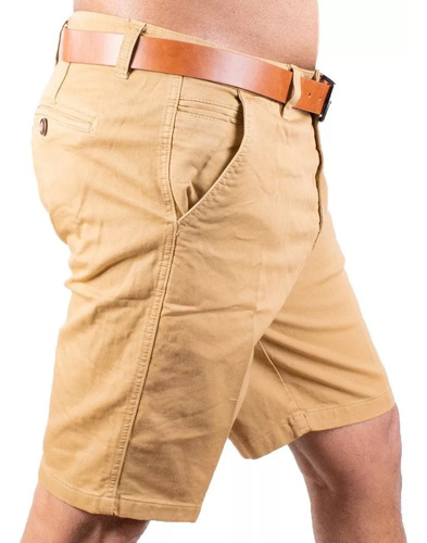 Bermuda Casual De Gabardina Stretch Para Hombre Con Cinturon