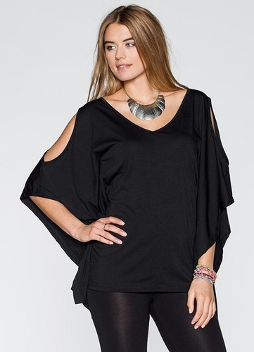 Imagem 2 de 3 de Blusa Feminina Mangas Amplas Modelo Túnica Decote V Soltinha