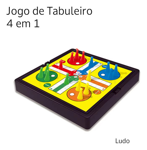 Jogo De Tabuleiro 4 Em 1 - Xadrez, Dama, Ludo E Escada