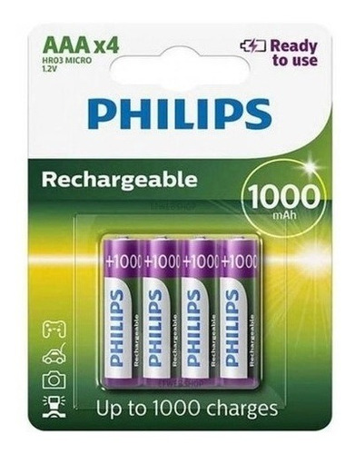 Pilhas Recarregável Palito Philips Aaa 1000mah Kit Com 4 Un