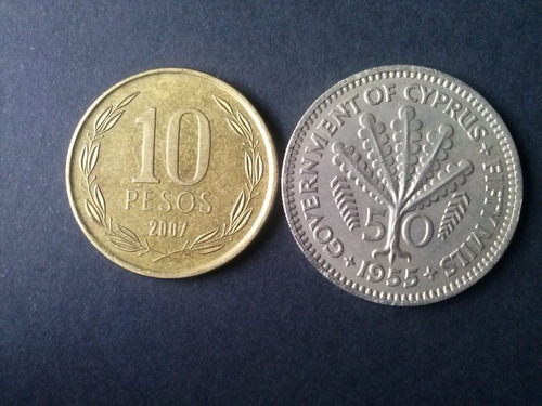 Moneda Chipre 50 Mills Níquel 1955 (c4)
