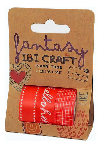 Cinta Washi Tape Ibi Craft Red Blister X3 Rollos X5 Metros