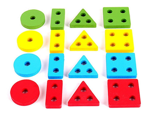 Prancha De Formas Geométricas Em Madeira Brinquedo Educativo Quantidade De Peças 16
