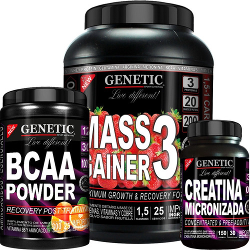 Combo Ganancia Muscular Creatina Micro Bcaa Powder Genetic 