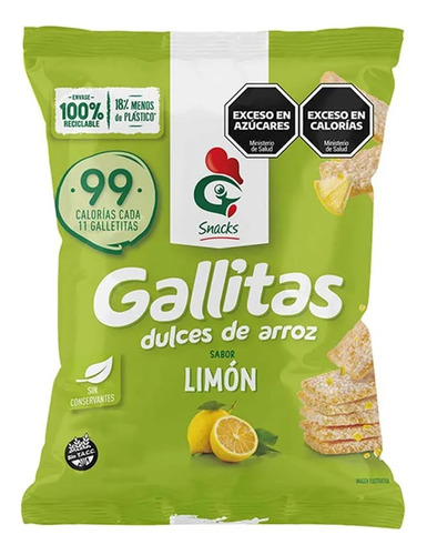 Gallo Gallitas De Arroz Sabor Limón X 100 Gramos X6 Unidades