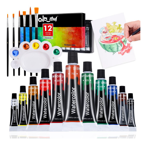 Colorful Juego Pintura Para Acuarela 12 Tubo (0.4 Fl Oz 6 1