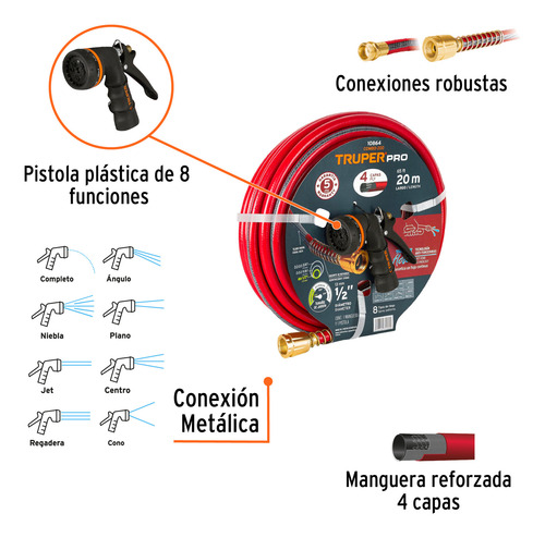 Combo De Manguera Y Pistola De Riego Tejido Radial Domestico