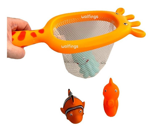 Imagen 1 de 10 de Juego De Pesca 3 Chifles Y Red Juguete Para El Baño Bebe