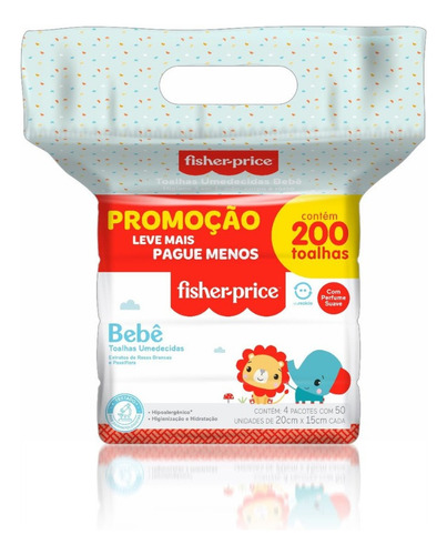 Kit 4 Packs Toalha Umedecida Fisher Price - 800 Folhas Total